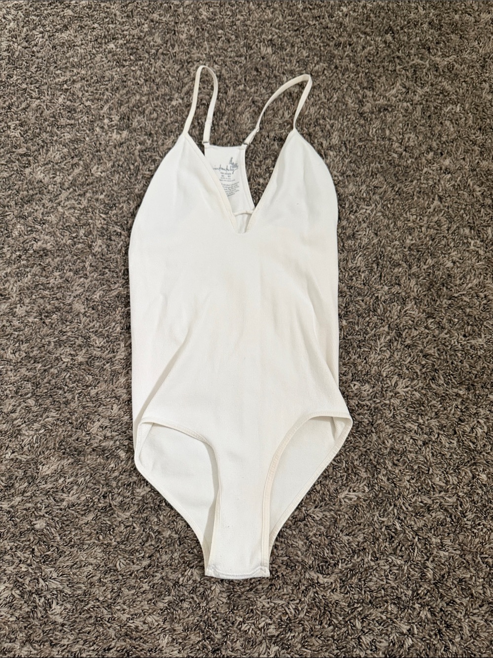 Free People Cream Ribbed V-Neck Bodysuit